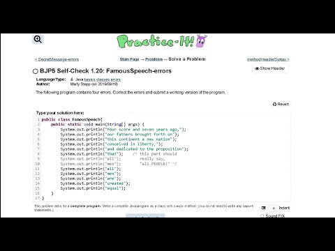 Java Practice-it Introduction to Java Programming | Self-Check 1.20 FamousSpeech-errors