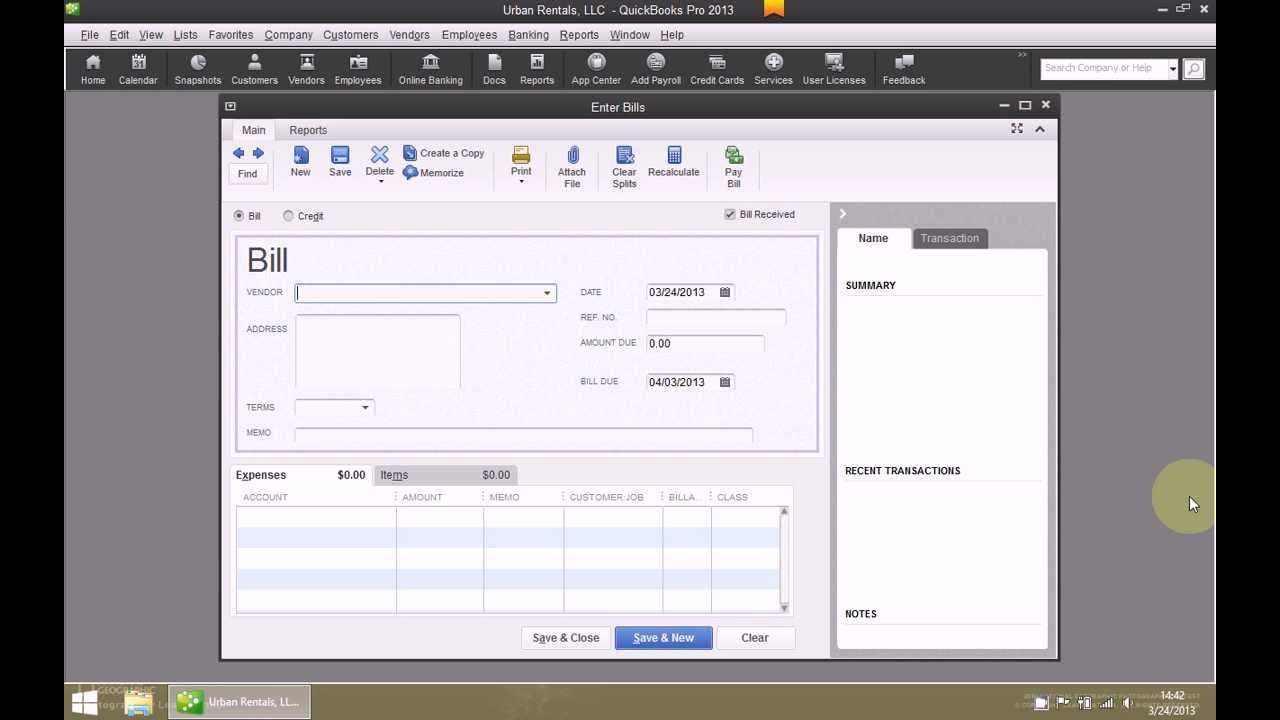 Enter A Bill - The Basics QuickBooks Tutorial