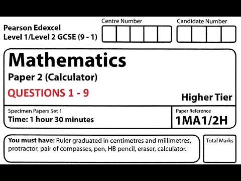Revise Edexcel Gcse Maths Higher Paper 2 Set 1 Questions 1 9 Youtube