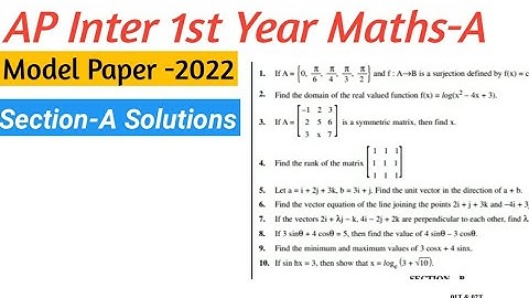 Ap Inter 1st year maths-1A  paper 2022 solutions | Ap inter 1st year maths-1A model paper 2022  key