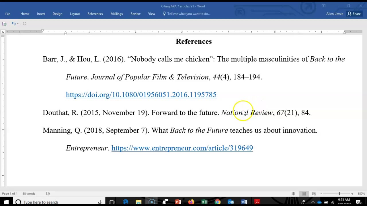 reference page for apa 7th edition