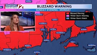 WPRI 12 Weather Alert 2/21/26: Major Nor'easter Sunday Night thru Monday; Blizzard Warning in Effect