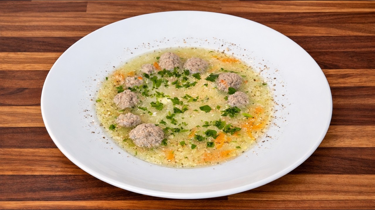 Hackbällchen-Suppe in 15 min. 3 Liter für 6 Euro.