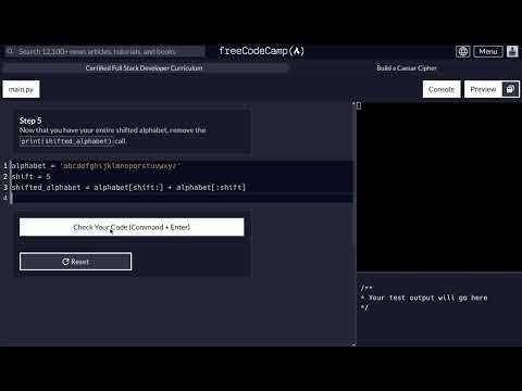 FreeCodeCamp - Python Project - Step 5 of 25 - Caesar Cipher
