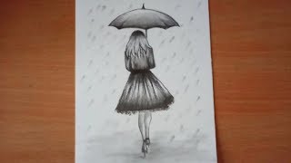 umbrella pencil sketch draw step