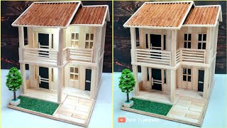 miniatur Rumah Minimalis Modern 2 lantai dari stik es krim | Kerajinan dari stik es krim