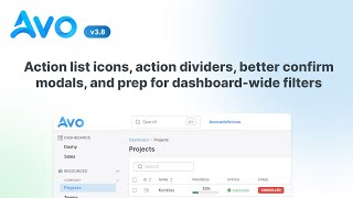Avo 3.8 - Action list icons, action dividers, better confirm modals, for dashboard-wide filters prep