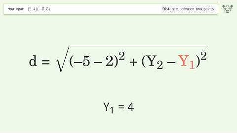 Find the distance between two points p1 (2,4) and p2 (-5,5): Step-by-Step Video Solution