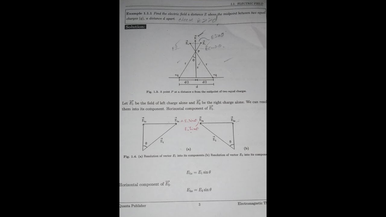 Find the electric field a distance Z above the midpoint between two ...