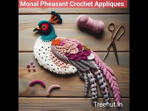Crochet Himalayan Pheasant Applique, Cotton Crochet Monal Pheasant Uttarakhand Bird #crochetideas