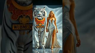 Majestic White Tiger Elegant Woman Walk In Power.