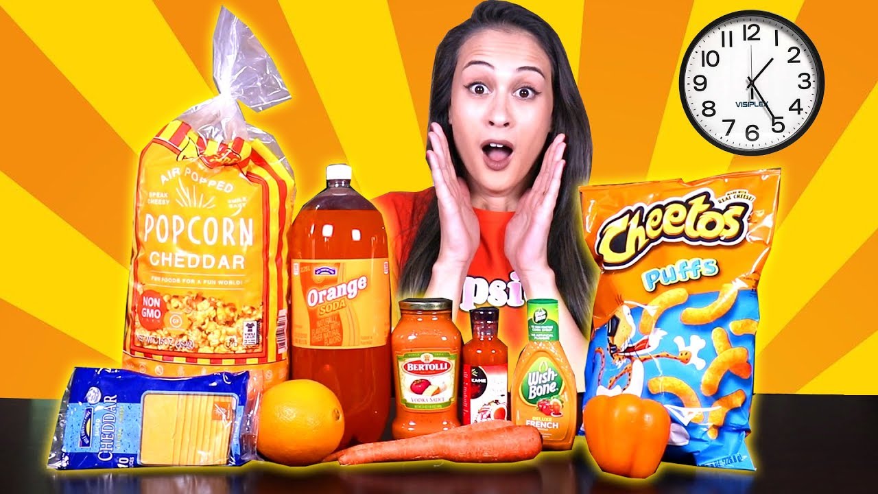 24 UUR LANG ALLEEN MAAR ORANJE VOEDSEL ETEN! - Challenge