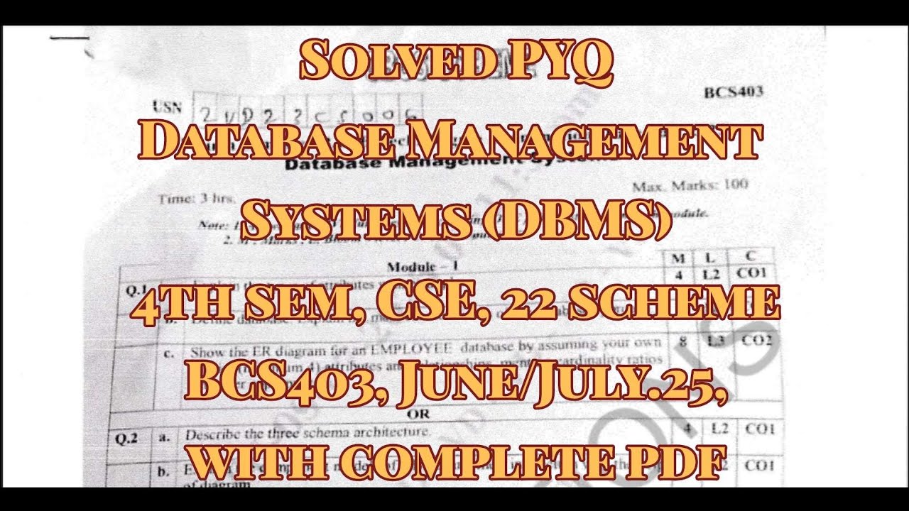 (DBMS) Database Management System, Solved PYQ, BCS403, june/july.25, 22 ...