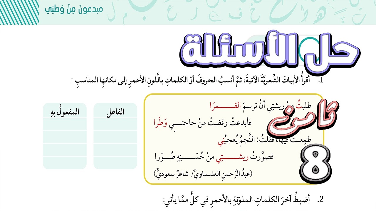 حل أسئلة صور الفاعل وصور المفعول به - عربي ثامن 8 - الأستاذ براهيم حجاج