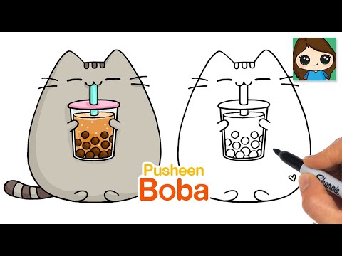 How to Draw Pusheen Drinking Boba