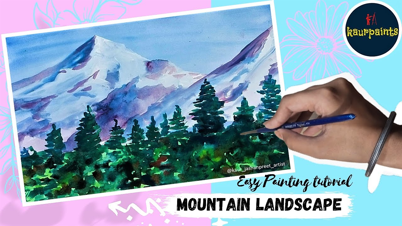 Watercolor painting landscape mountains for beginners | easy landscape tutorial | kaurpaints