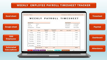 Weekly  Employee Payroll Timesheet Tracker | Excel & Google Spreadsheet Template, Overtime Calculate