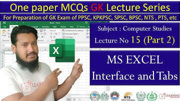 MS EXCEL Interface and Tabs MCQS  | Computer Studies | PPSC KPPSC FPSC | Lecture 15 Part 2