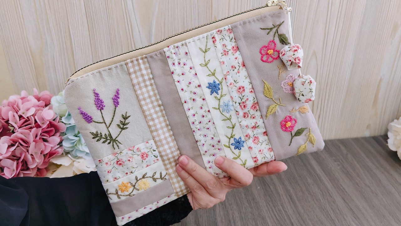Сумочка на молнии - Кошелек с вышивкой в ​​стиле шебби-шик