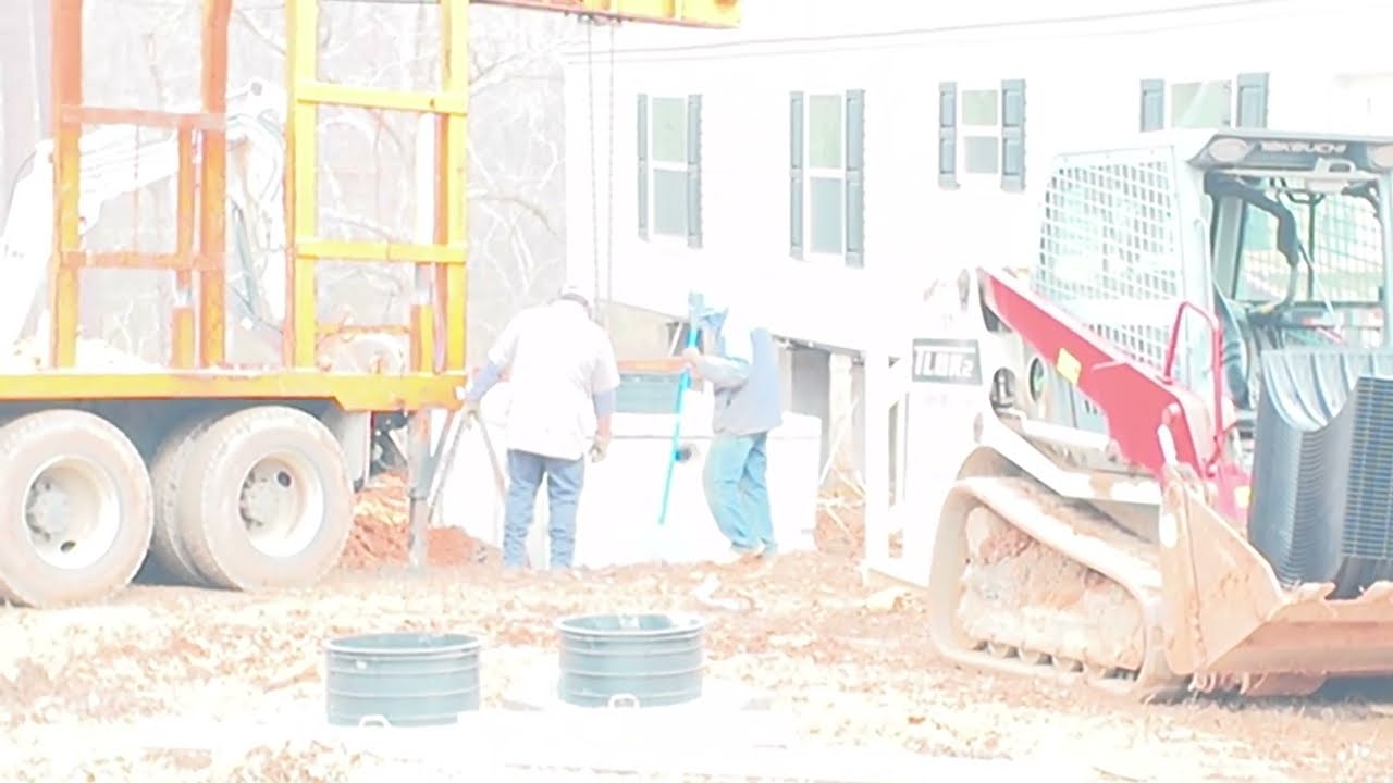 OH NO!! THEY ARE PULLING THE SEPTIC TANK BACK OUT!   #septic tank #septic lid #inlet pipe