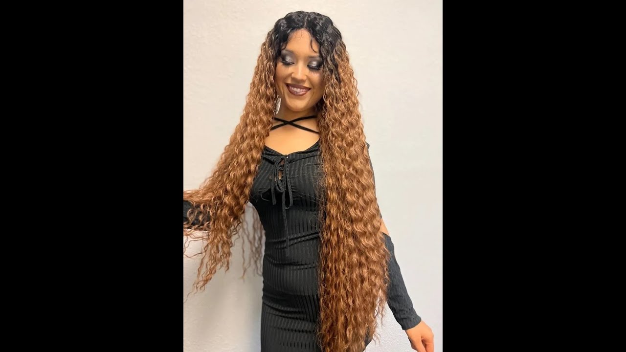 36" CHESTNUT BROWN Lace Front Wig - Extra Long Wavy Wigs * Brazilian Curly Waves Hair *