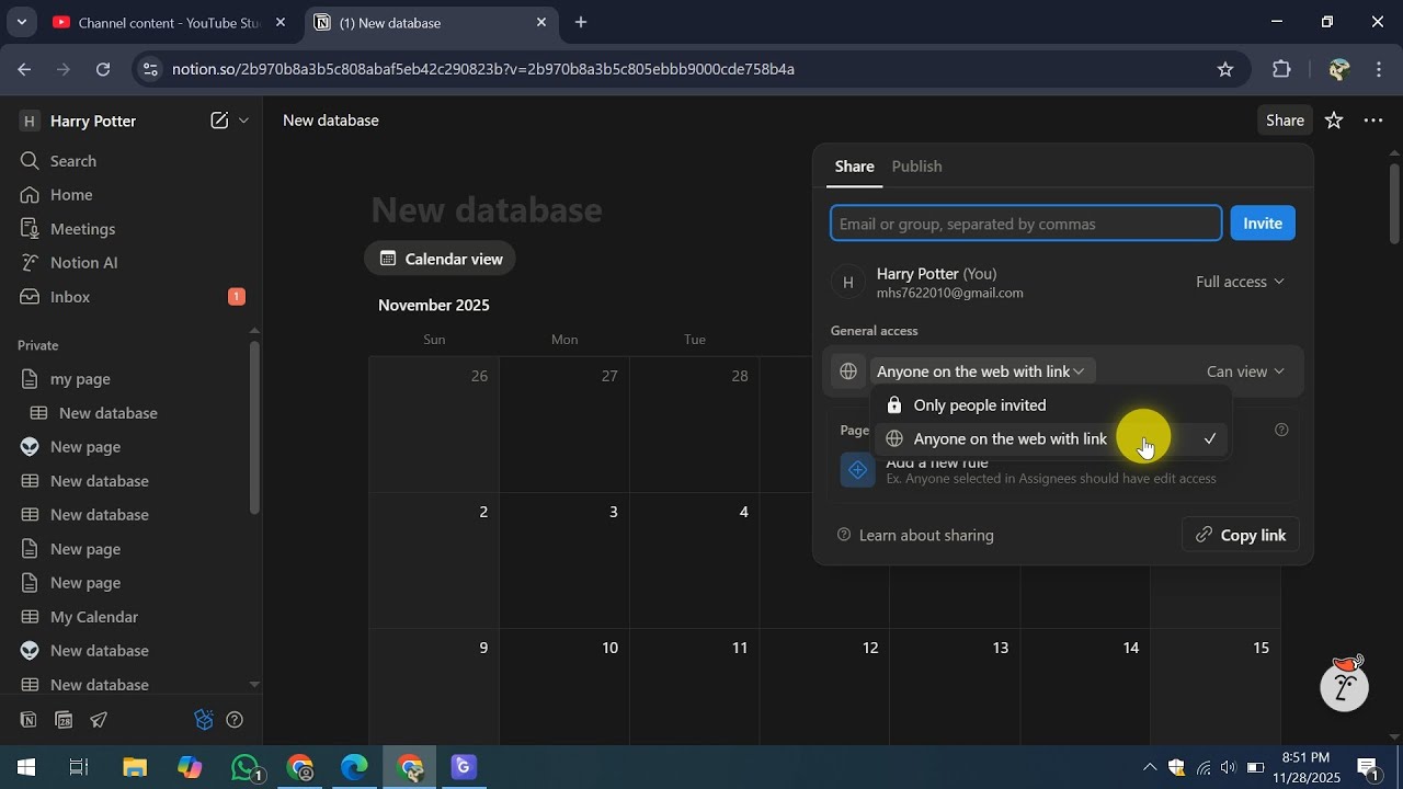 Как поделиться календарем Notion с кем-то