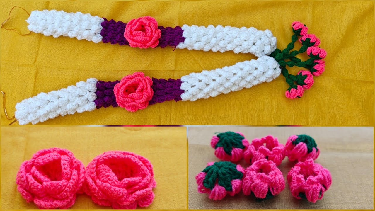 Crochet Jasmine garland #How to make woolen garland # for beginners..