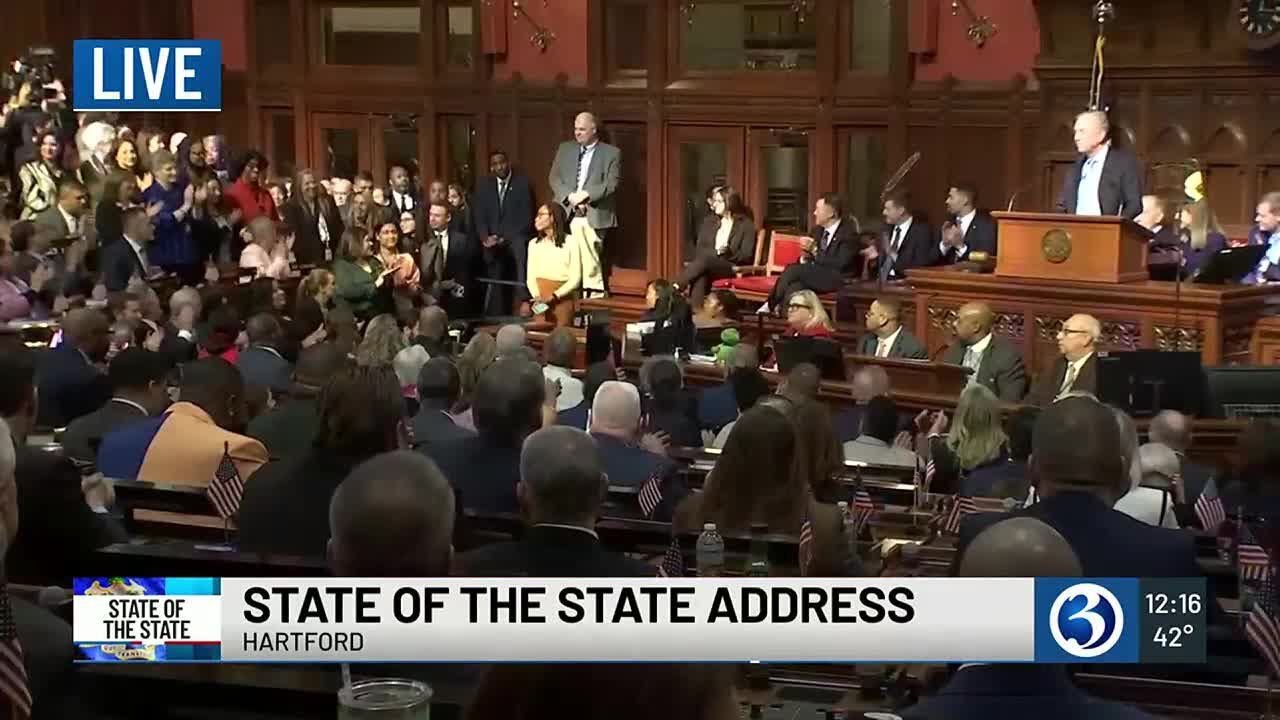 Protesters interrupt Governor Lamont’s state of the state address - YouTube