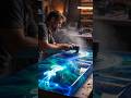 Aurora Jellyfish Table 🪼 (Glowing Ocean Inside!)#resinart #epoxytable #jellyfish #woodworking