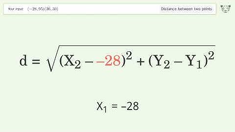 Find the distance between two points p1 (-28,95) and p2 (36,30): Step-by-Step Video Solution