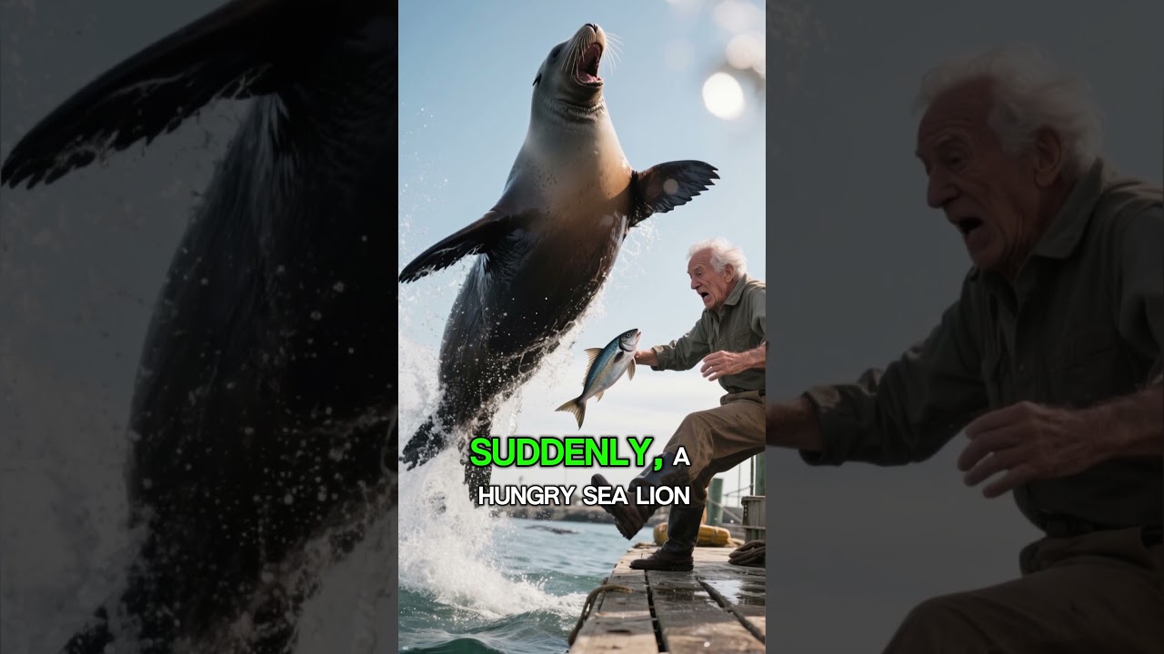 Морской лев запрыгнул на лодку и напал на человека, отбирая у него рыбу! 🦭😳, Факты за 60 секунд #...