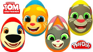 4 Ovos Surpresas Talking Tom &amp; Friends Becca, Angela, Ginger, Hank em Português Massinha Play Doh