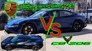 C8 Z06 Corvette versus Porsche Taycan Turbo S! ROLL RACE and REVIEW! See Which supercar is FASTER?
