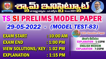 TS SI  Prelims Model Paper | 29-05-2022 | Model Test-83| Explanation - Shyaminstitute