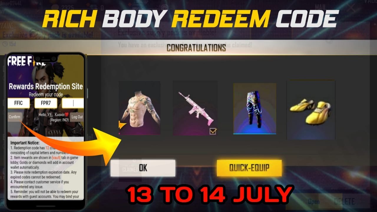 Free Fire Today Redeem Code 13 July | ff Redeem Codes | Lol Emote Rich