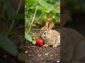Tiny Bunny Eats Fresh Strawberry