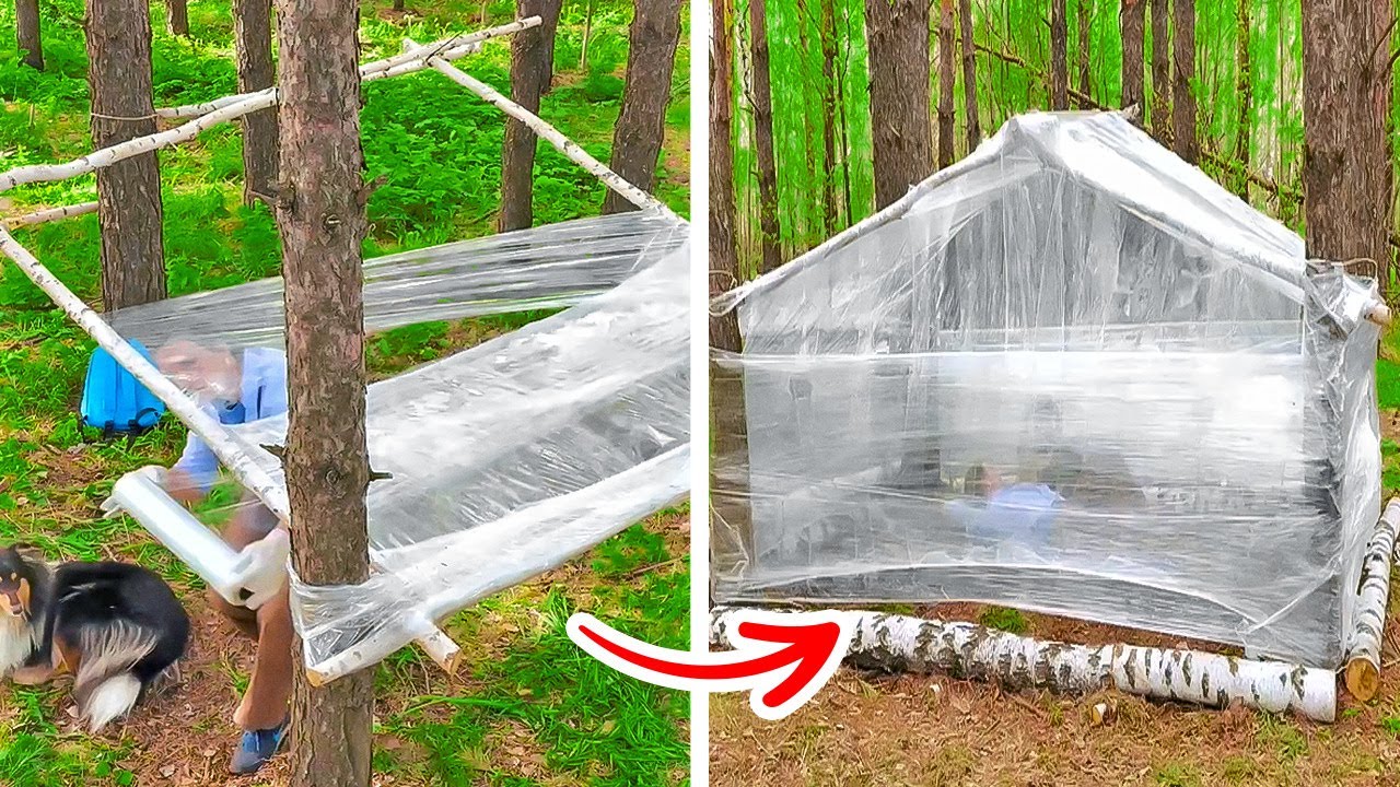 Building A House With Plastic Wrap || Useful Camping Hacks