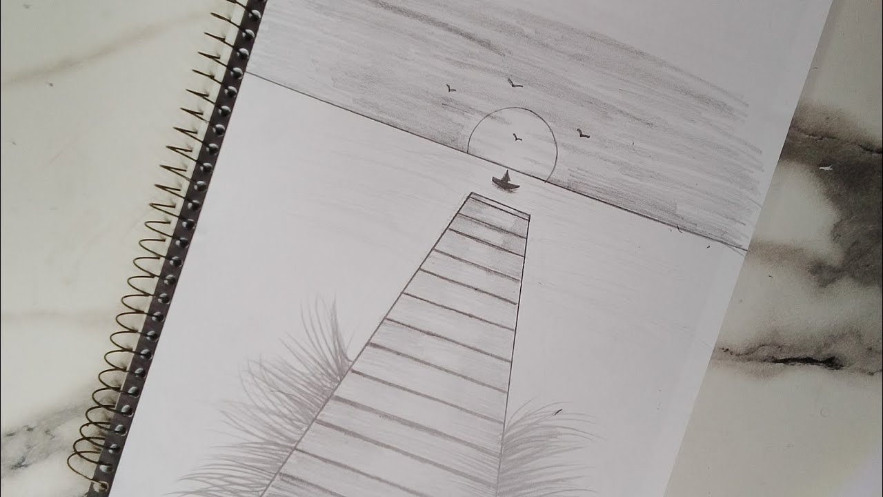 How to draw simple scenery drawing pencil sketch|| easy scenery drawing ...
