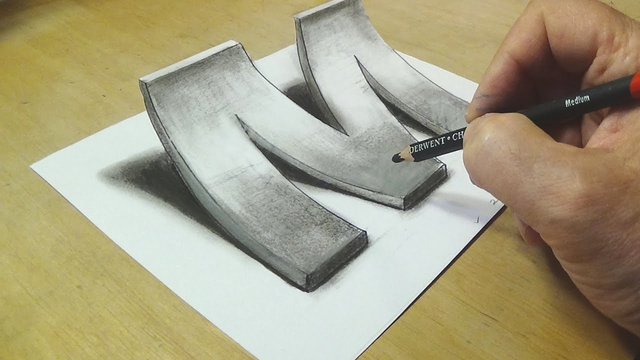 How To Draw A 3d Letter M - Awesome Trick Art - YouTube