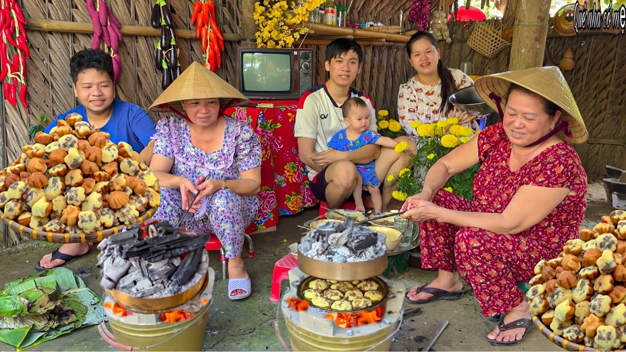 Bánh Bông Lan Nhân Thịt Mặn Nướng Than Củi | Hương Vị Bánh Quê Ngày Tết Xưa ||  Tet holiday cake