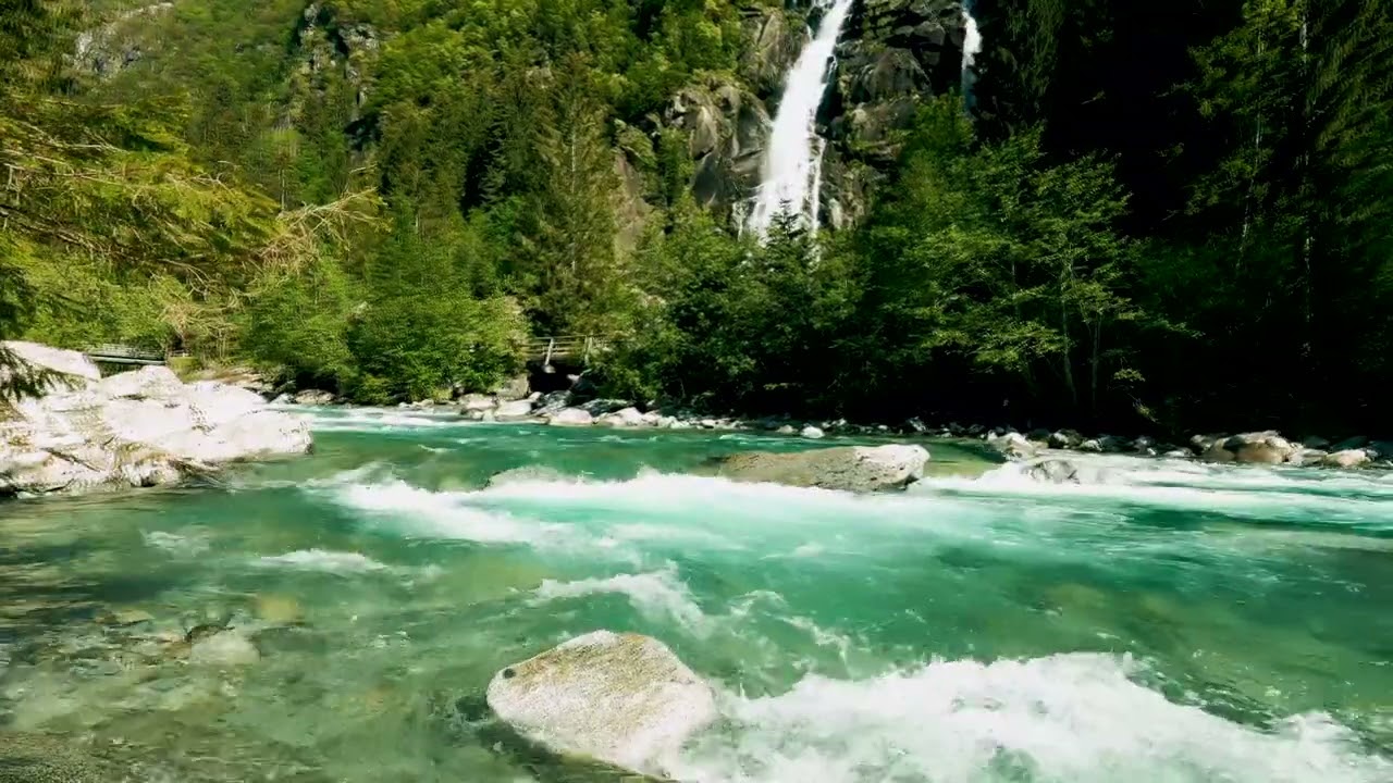 Beautiful Mountain River Flowing Sound. Forest River, Relaxing
