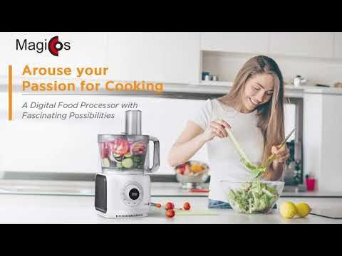 Food Processors - MAGICCOS New 7-in-1 Large Digital Food Processors,  14Cup,1000W, 3 Auto-iQ Preset Programs & Upgraded Smart