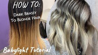 BABYLIGHTS TUTORIAL | Dark Brassy Hair To Ashy Blonde | FULL FOIL + Formulation