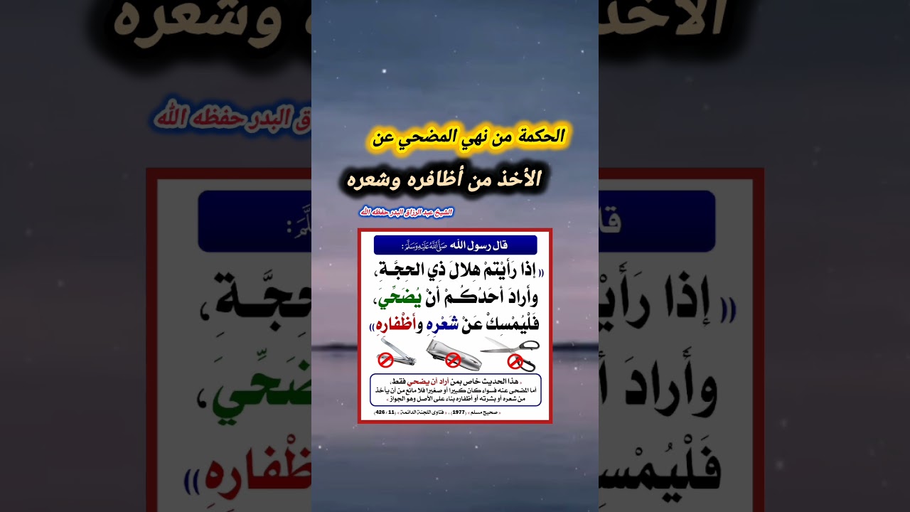 الحكمة من نهي المضحي عن الأخذ من أظافره وشعره - الشيخ عبد الرزاق البدر
