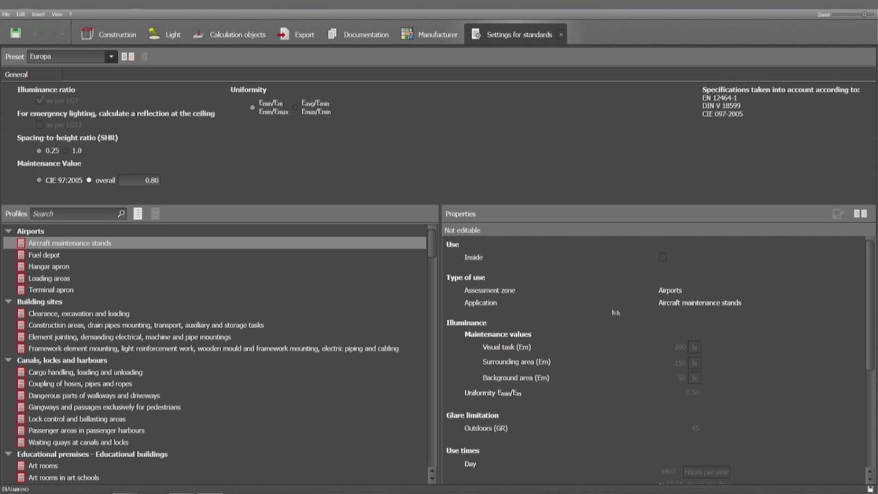 DIALux evo Tutorials for Beginners part 26 — Using different standards