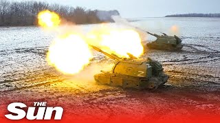 Russian forces blast Ukrainian targets with Howitzer guns and tanks