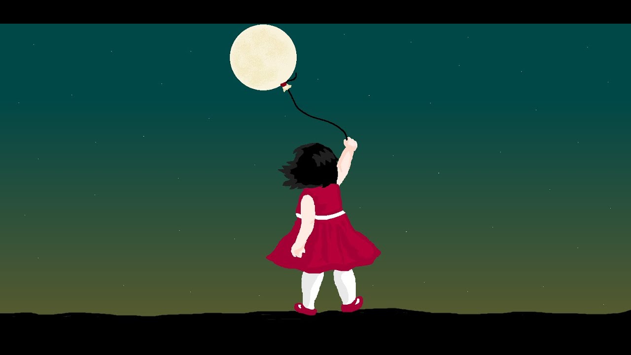 Little Girl Holding Moon Balloon MS Paint Drawing Easy Drawing