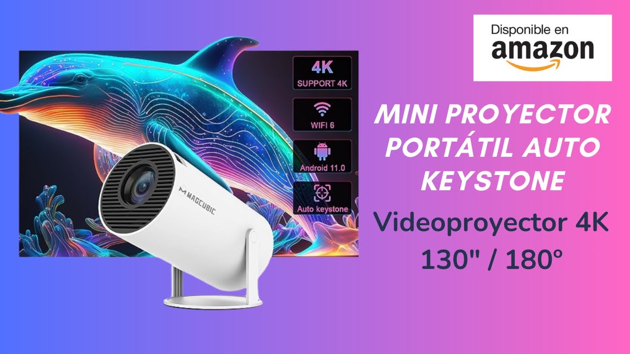 Mini proyector, proyector portátil 1080P 4K, corrección trapezoidal  automática 200 ANSI Proyector inteligente con ajuste de pantalla WiFi 6 BT  5.0