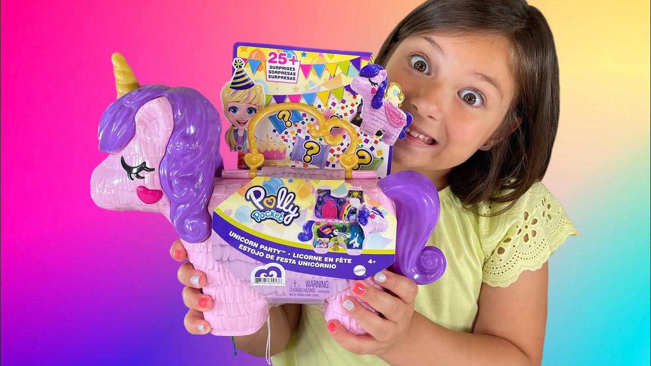 Polly Pocket Unicorn Party Large Compact Playset com Micro Polly & Lila  Dolls, mais de 25 surpresas para descobrir e divertir áreas de jogo da  festa da princesa: Bouncy House, Castle, Swings