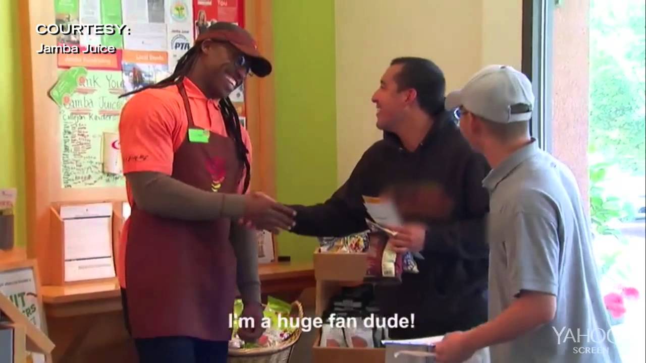 Vernon Davis goes undercover at the Jamba Juice he owns YouTube
